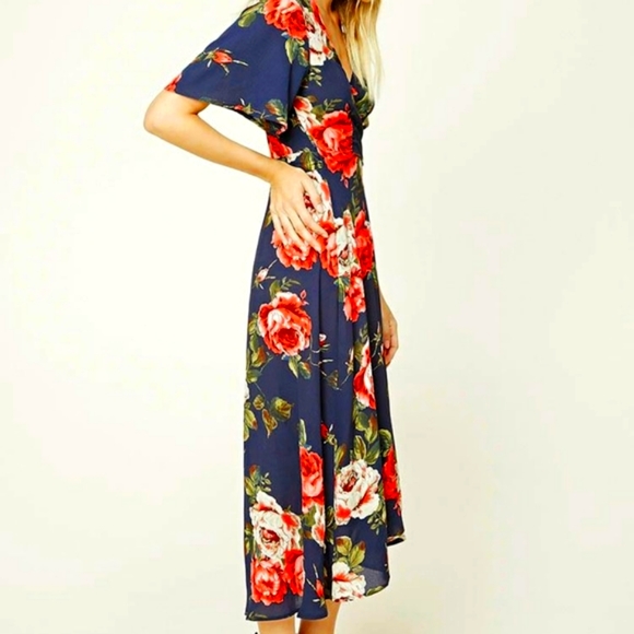 Forever 21 | Navy Wrap Dress with Red Florals - Picture 2 of 7